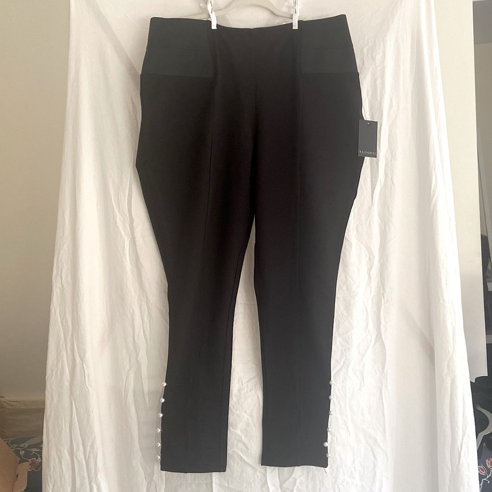 NWT 22 Eloquii Miracle Flawlessss Black Leggings with Pearl Detail at Ankle